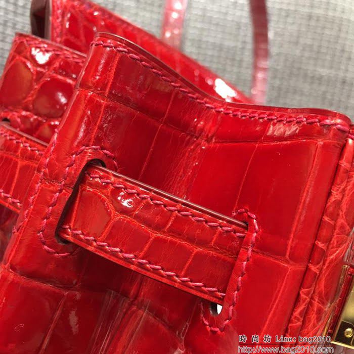 HERMES愛馬仕 鉑金包 Birkin 30cm 法拉利紅 金扣 進口鱷魚 老工匠 純手工縫製 時尚手提包  Ama1144